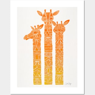 Giraffes Orange Ombre Posters and Art